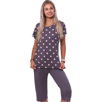 Dámské pyžamo Hnědé a růžově puntíkaté jemné luxusní dámské pyžamo Capri pro plnoštíhlé ženy 1D1310 hnědá 1xl