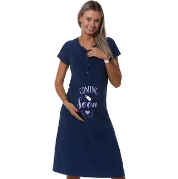 Dámské noční prádlo Modrá kojící a těhotenská košilka Coming soon 1D1136 modrá s