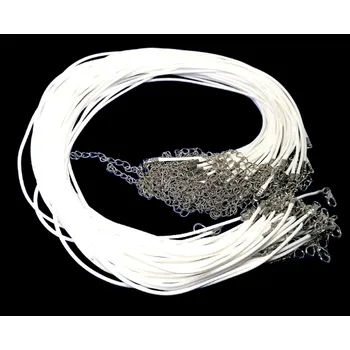 Bílá kožená šňůrka na krk s karabinkou – bižuterní, 45 cm