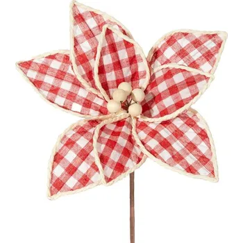 Vánoční dekorace Červený vánoční květ na stromeček 25x15 cm - sada 12 ks