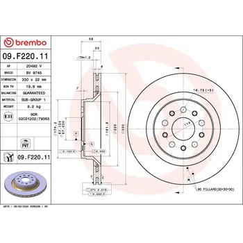 Autodíl Brzdový kotouč BREMBO 09.F220.11