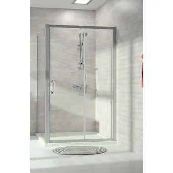 Hüppe Cult - Posuvné dveře 1-dílné s pevným segmentem 1200 mm, do niky nebo s boční stěnou, stříbrná pololesklá, čiré sklo s Anti-Plaque CU0409.069.322