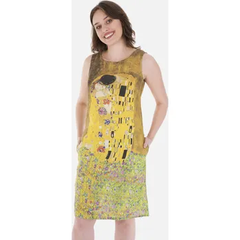 Dámské šaty Lněné 100% Lněné šaty Gustav Klimt Polibek Velikost: EU 46