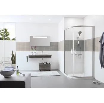 Hüppe Cult - Posuvné dveře - 1/4-kruh 900 mm, komplet, stříbrná pololesklá, čiré sklo s Anti-Plaque CU0619.069.322