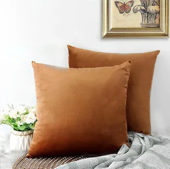 Prostěradlo Povlaky na polštáře 60x60 cm dekorativní sametové 2 ks hnědé