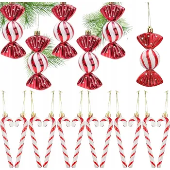 Vánoční dekorace CUKROVÉ HŮLKY VÁNOČNÍ BAŇKY BONBÓNY NA VÁNOČNÍ STROMEČEK SADA 18 KUSŮ