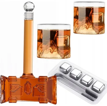 Sklenice Prémiová sada na whisky – karafa Thorovo kladivo + 2 Sklenice Dárek k narozeninám