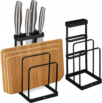 Stojan na nože DRŽÁK NA DESKY NA NOŽE ORGANIZÉR 2 v 1 STOJAN BLOK KOVOVÁ DESKA NŮŽ