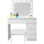 Aga Toaletní stolek se zrcadlem a taburetem, Osvětlený, Bílá, dřevo/MDF, 94x43x140 cm STK15249