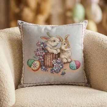 Povlak na dekorativní polštářek Velikonoční povlak na polštář se zajíčky 45 × 45 cm šedý