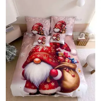 Povlečení NOVINKA 2025 ! Sada vánočního bavlněného povlečení s 3D efektem pro 2 postele 140x200/70x90 cm – VÁNOCE / MERRY CHRISTMAS - SKŘÍTEK ČERVENÝ + prostěradlo zdarma