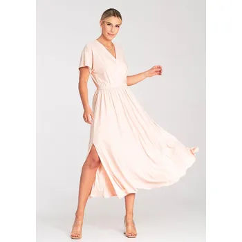 Dámské šaty Midi psaníčkové šaty s krátkým rukávem M935 Barva: Světle Růžová, Velikost: L/XL