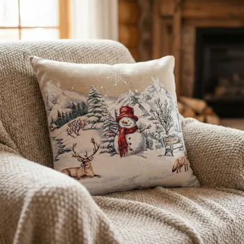 Povlak na polštářek Vánoční povlak na polštář se sněhulákem a sobem 45 × 45 cm