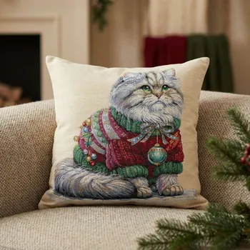 Povlak na polštářek Vánoční povlak na polštář s kočkou KISS 45×45 cm
