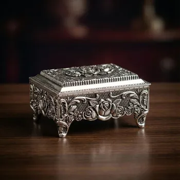 Šperkovnice Kazetka na šperky s růžemi 9 cm stříbrná