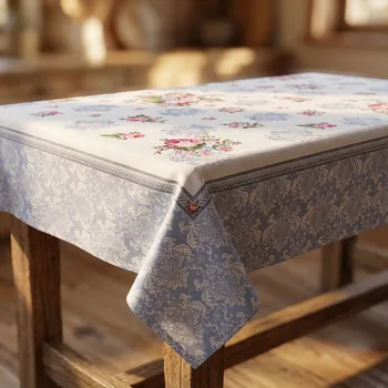 ubrus Bílý ubrus s růžemi s modrou bordurou RUNNER 137×240 cm