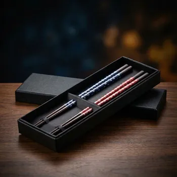 Příbor Sada hůlek s květy 23 cm modré a červené 2 páry