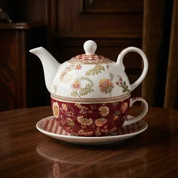 Čajová sada Tea for one EASY LIFE 350 ml bílo-bordó