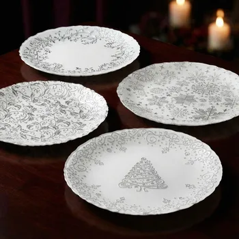 Talíř Skleněný vánoční talíř EASY LIFE 33 cm stříbrný mix dekorací