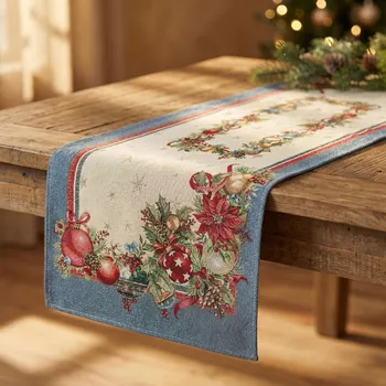 ubrus Vánoční běhoun 45×140 cm béžovo-modrý