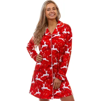 Dámské noční prádlo Červená i bílá elegantní, vánoční košilka pro ženy celopropínací Sobi, sněhové vločky 1C3462 červená xxl