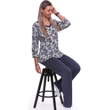 Dámské pyžamo Šedé i bílé jemné luxusní pyžamo pro ženy či dívky s kytičkami 2XL-5XL 1D1468 šedá xl