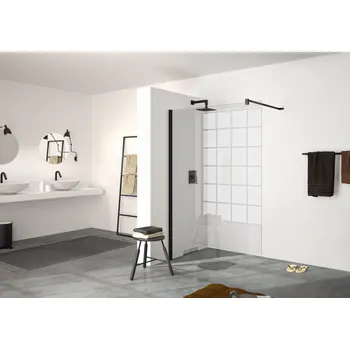 Hüppe Xone - Walk-in 1400mm, tloušťka 8 mm, příčná vzpěra, profil černá matná, čiré sklo s Anti-Plaque NX1707.123.322