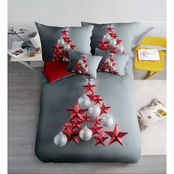 Povlečení Novinka 2025! Sada vánočního bavlněného povlečení s 3D efektem pro 2 postele 140x200/70x90 cm – VÁNOCE / MERRY CHRISTMAS - Stromeček z ozdob + PROSTĚRADLO ZDARMA !