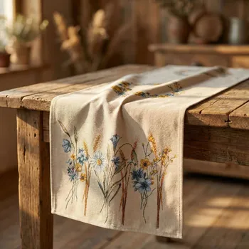 ubrus Běhoun s květy LIMA 45×140 cm béžový