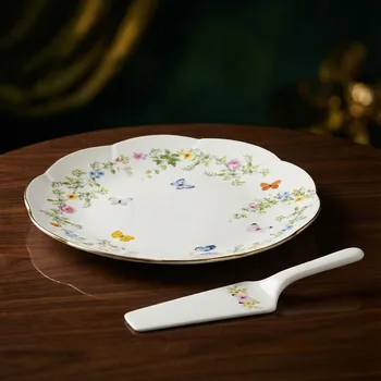 Nádobí Etažér na dort s lopatkou EASY LIFE 32 cm s květy a motýly 2 ks