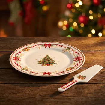 Talíř na dort se servírovací lopatkou vánoční EASY LIFE 32 cm