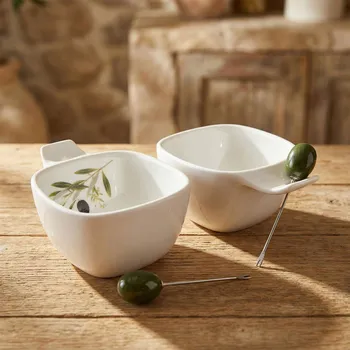 Mističky na pochutiny s vidličkami s motivem oliv COLLECTION MY KITCHEN 12,5 cm bílé 2 ks