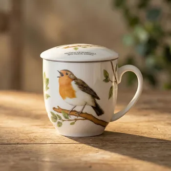 Hrnek s filtrem a víčkem červenka ERITHACUS RUBECULA 380 ml