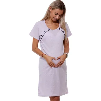 Dámské noční prádlo Růžová puntíkatá kojící i těhotenská noční košilka dvojpropínací na knoflíky 1C3557 růžová l