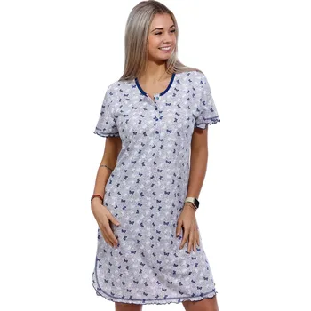 Dámská noční košile Šedá noční košile pro ženy s knoflíky, vzor modrý i bílý motýlci 1C3537 šedá xxxl