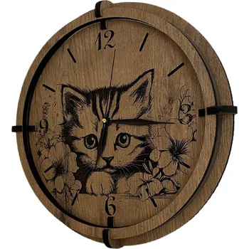 Hodiny Li-Go "Kotě" Dřevěné hodiny 32 cm provedení povrchu: dub světlý