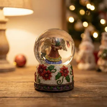 Vánoční dekorace Hrací koule Anděl se stromečkem 15 cm