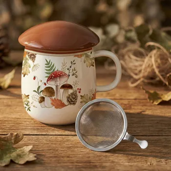 Stolování Hrnek s filtrem a víčkem EASY LIFE 450 ml motiv houby