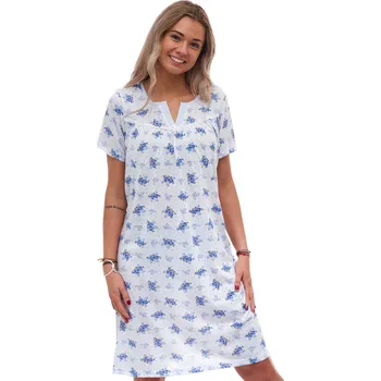 Dámská noční košile Dámská noční košilka s krátkým rukávem a véčkovým výstřihem 1C4102 modrá xxxl