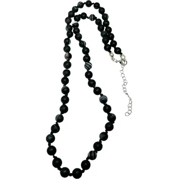 Náhrdelník Achát černý pruhovaný, matný s chir. ocelí