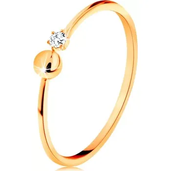 Prsten Prsten ve žlutém 14K zlatě - lesklá ramena ukončená kuličkou a čirým zirkonem - Velikost: 51