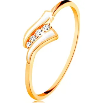 Prsten Zlatý prsten 585 - dvě bílé vlnky, linie čirých zirkonů, lesklá ramena - Velikost: 59