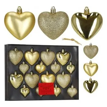 Srdíčka zlatá sada 16ks, vánoční ozdoby