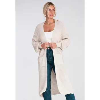 Dámský svetr Figl Dlouhý kardigan v jednoduchém střihu, bez zapínání M1239 Barva: Béžová, Velikost: XL