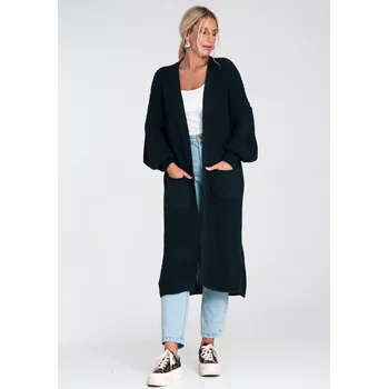 Dámská móda Figl Dlouhý kardigan v jednoduchém střihu, bez zapínání M1239 Barva: Tmavě Modrá, Velikost: XL