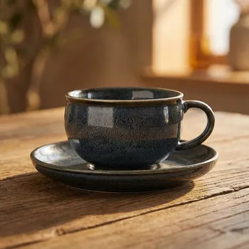 Šálek s podšálkem EASY LIFE 120 ml tmavě modrý