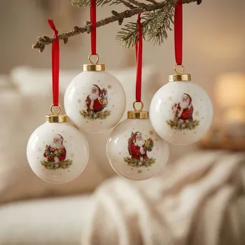 Vánoční dekorace Vánoční ozdoby s motivem Santa Clause EASY LIFE 7 cm bílé 4 ks