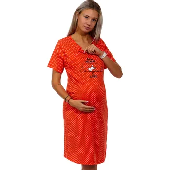 Dámská noční košile Červená puntíkatá kojící a těhotenská košilka na knoflíky - all we need is love 1C3247 červená xxxl