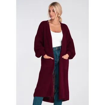 Dámský svetr Figl Dlouhý kardigan v jednoduchém střihu, bez zapínání M1239 Barva: Bordová, Velikost: XL