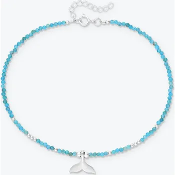 Řetízek Nákotník Ploutev ze stříbra a modrého apatitu se stříbrnými korálky - Ag925